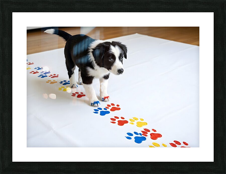 Border Collie Puppy Proudly Shows Off Finished Paw Art Picture Frame print