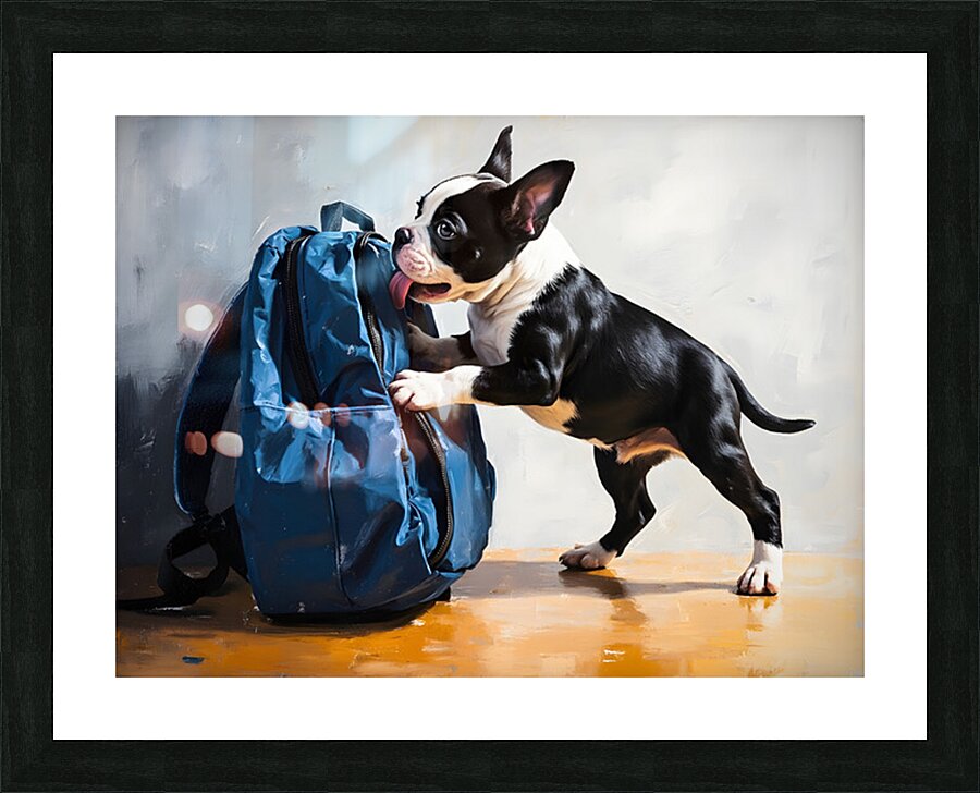 Boston Terrier Puppy Eyes The Backpack Challenge Picture Frame print