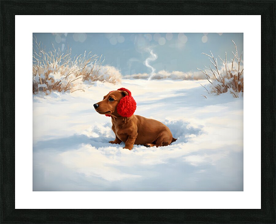 Dachshund Puppy Heads Home After Snowy Day Adventure Picture Frame print