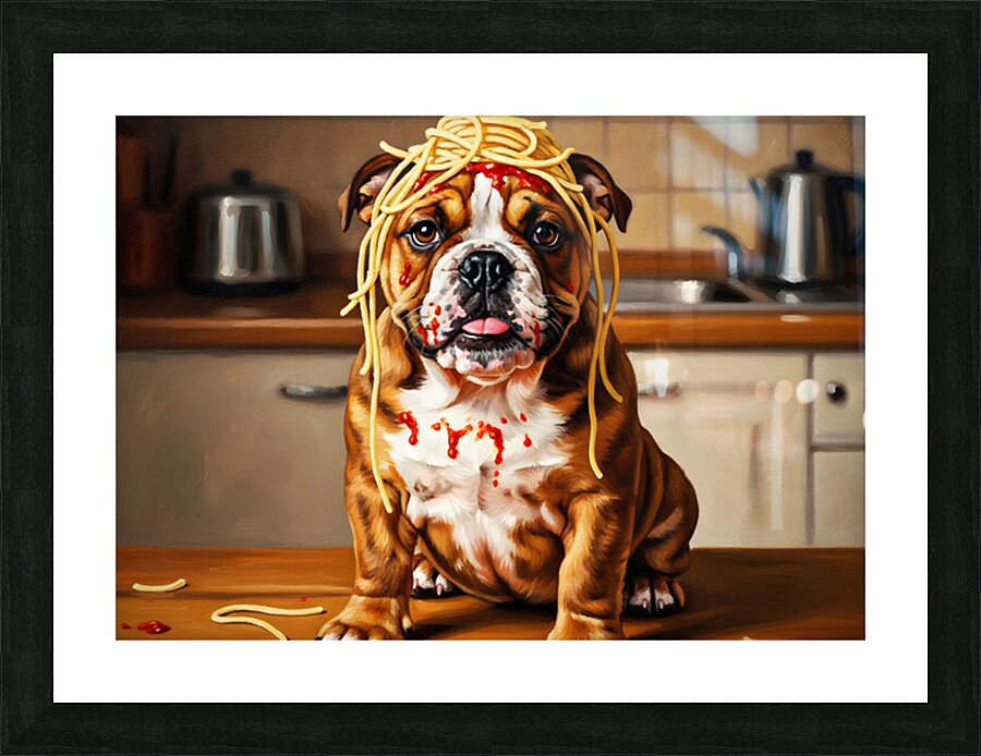 Happy Puppy After Finishing Spaghetti Adventure Picture Frame print