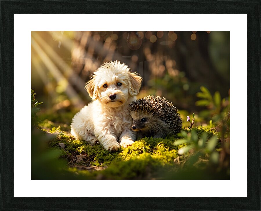 Poodle Puppy Meets New Friend In Garden Picture Frame print