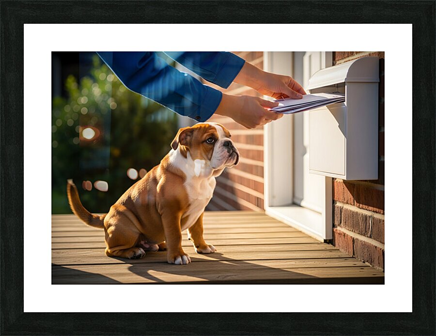 Bulldog Puppy Waves Goodbye To Mail Carrier Picture Frame print