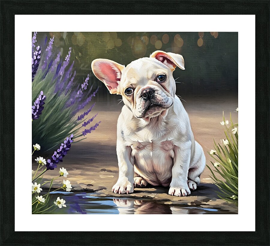 Happy French Bulldog Puppy Understands His Reflection Picture Frame print
