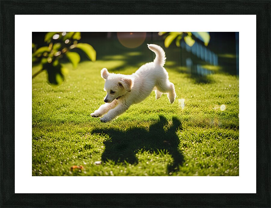 Exhausted Poodle Puppy Rests After Shadow Chase Game Picture Frame print