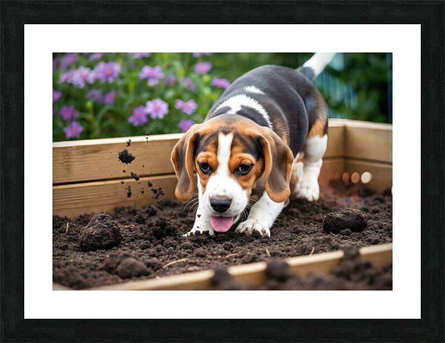 Beagle Puppy Enjoys Digging Success Picture Frame print