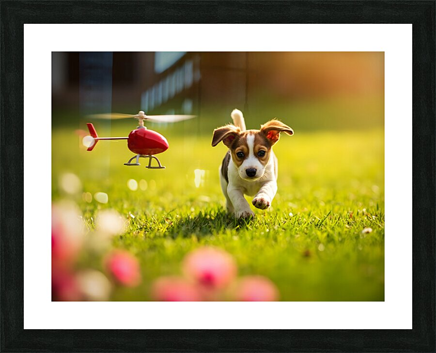 Beagle Puppy Rests After Helicopter Chase Picture Frame print