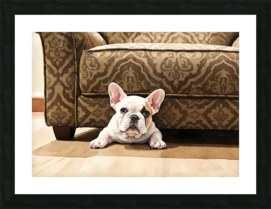French Bulldog Puppy Finds Perfect Hiding Spot Picture Frame print