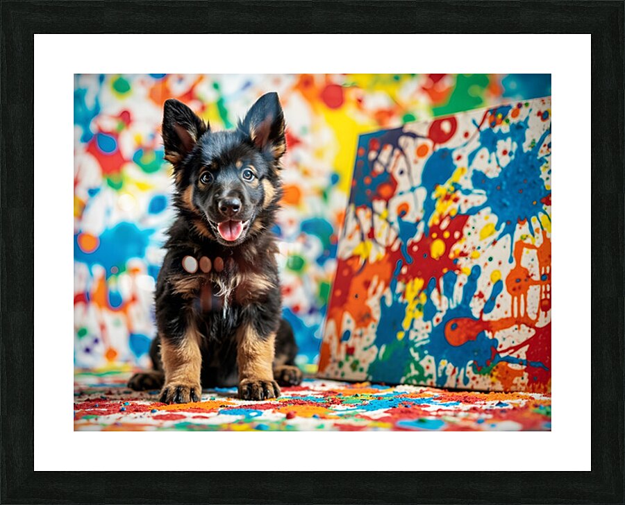 German Shepherd Puppy Gets Clean After Art Adventure Picture Frame print