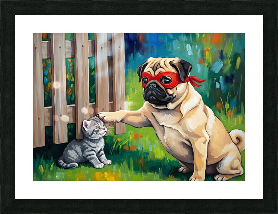 Pug Puppy Superhero Rests After Heroic Day Picture Frame print