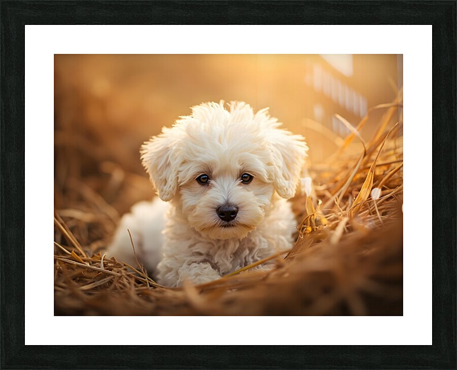 Bichon Frise Puppy Discovers Farm Haystack Adventure Picture Frame print