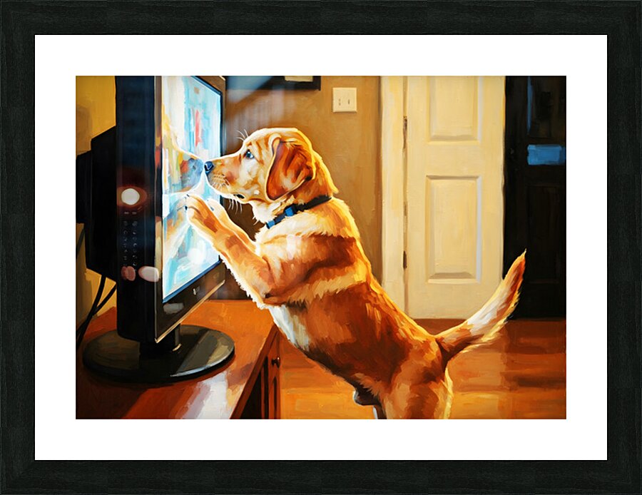 Labrador Puppy Discovers The Magic Television Screen Picture Frame print