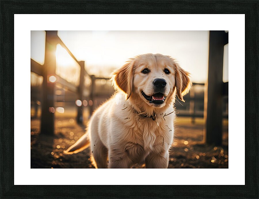 Golden Retriever Puppy Discovers Farm Haystack Adventure Picture Frame print