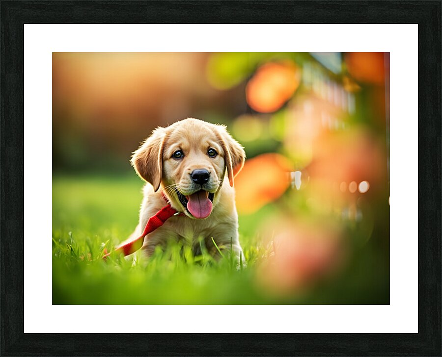 Tired Puppy Rests After Leash Adventure Picture Frame print