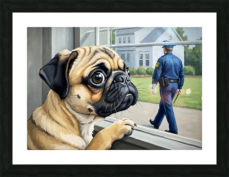 Pug Puppy Sits Proudly After Successful Guard Duty Picture Frame print