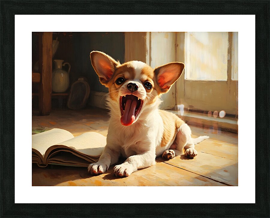 Sleepy Chihuahua Puppy Dreams Over Open Book Picture Frame print