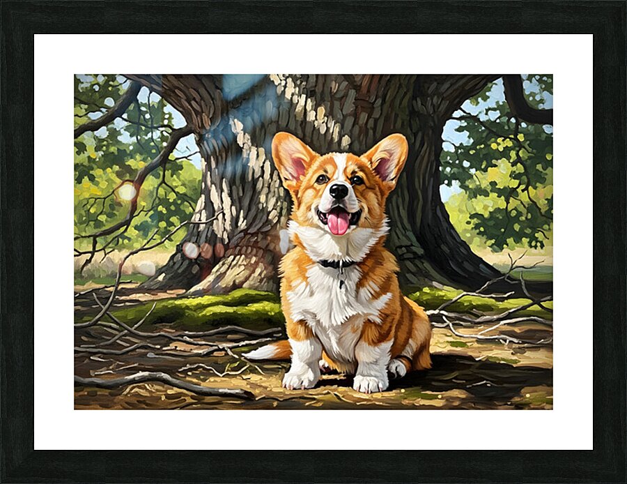 Content Corgi Puppy Dreams Under Tree Shade Picture Frame print
