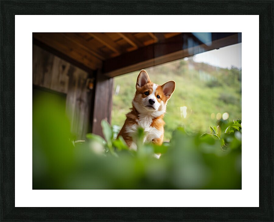 Brave Corgi Puppy Watches Storm Clear Picture Frame print