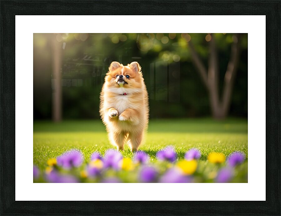 Tired Pomeranian Puppy Resting After Playful Chase Picture Frame print