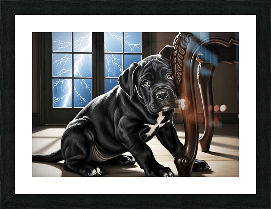 Cane Corso Puppy Seeks Shelter Under Table Picture Frame print