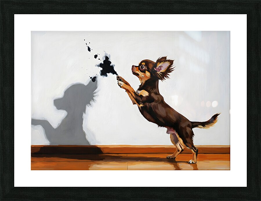 Confused Chihuahua Puppy After Shadow Chase Picture Frame print