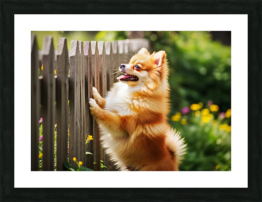 Curious Pomeranian Puppy Spots Something In The Sky Picture Frame print