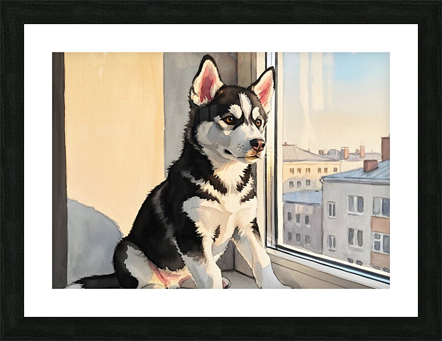 Sleepy Husky Puppy Naps On Cozy Windowsill Picture Frame print