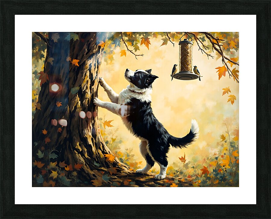 Border Collie Puppy Dreams Of Bird Feeder Adventure   Picture Frame print