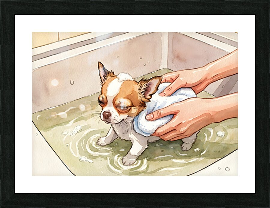 Clean And Happy Chihuahua Puppy After Bath Picture Frame print