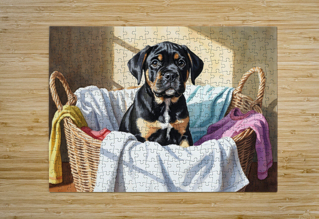 Puppy Cane Corso Discovers Cozy Laundry Basket Puppy Prints Puzzle printing