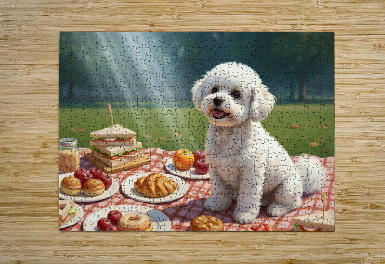 Patient Bichon Frise Waits For Picnic Treats Puppy Prints Puzzle printing