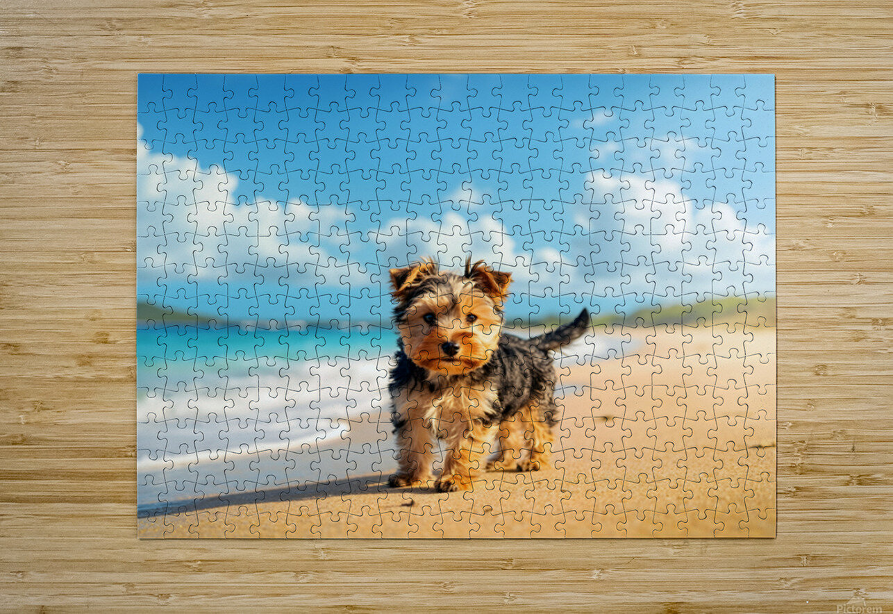 Yorkshire Terrier Puppy Discovers The Beach Puppy Prints Puzzle printing