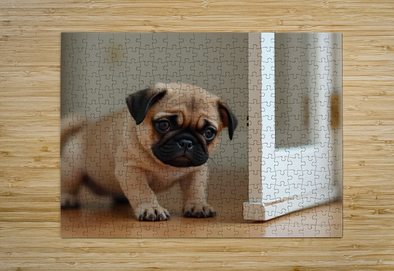 Pug Puppy Discovers The Pet Door Puppy Prints Puzzle printing