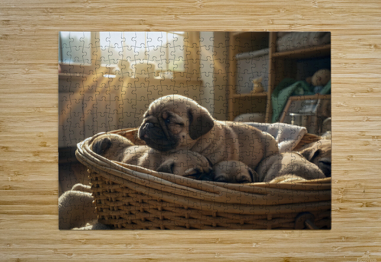 Pug Puppy Dreams In Warm Sunlight Puppy Prints Puzzle printing