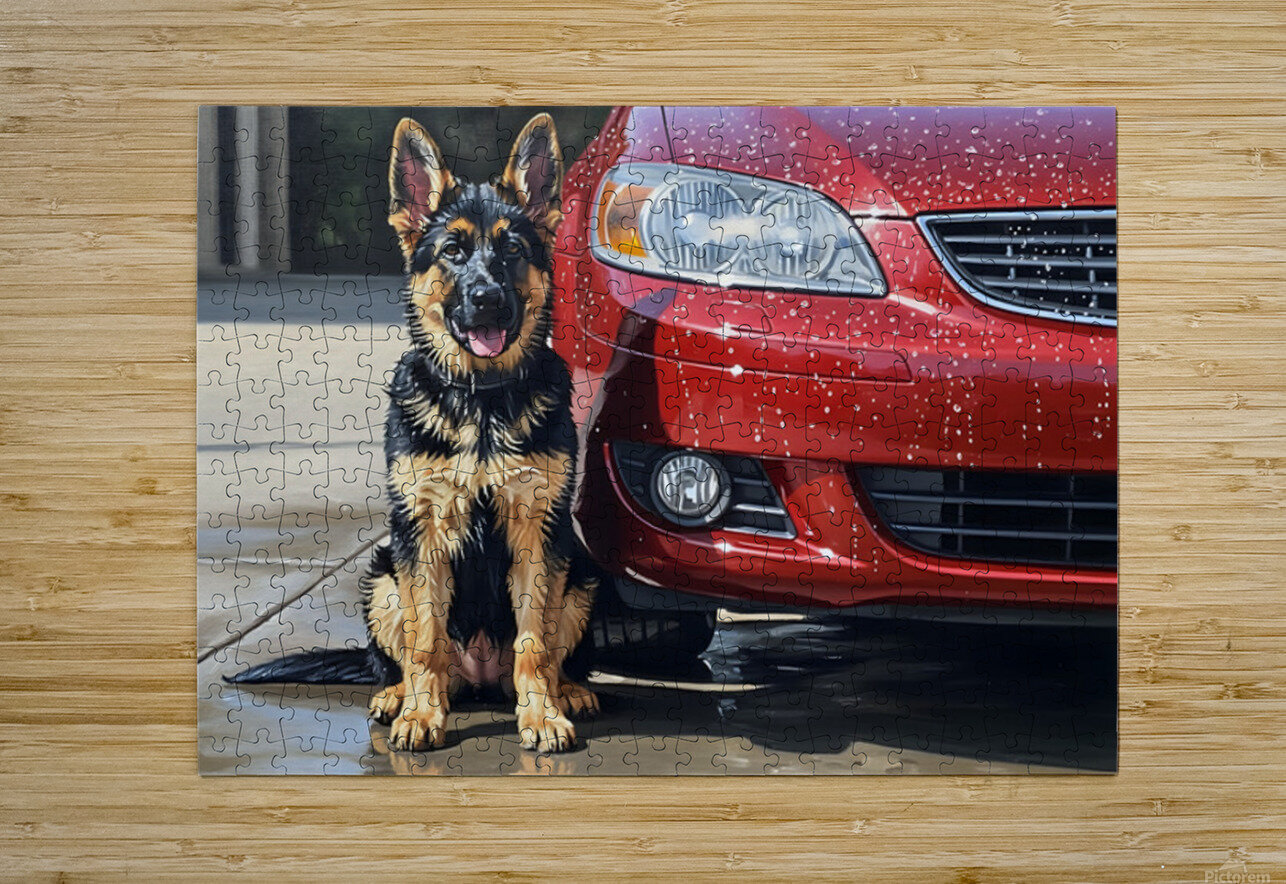 Clean German Shepherd Puppy After Successful Car Wash Puppy Prints Puzzle printing
