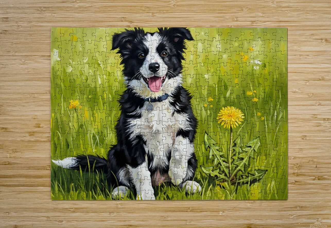 Happy Border Collie Puppy After Dandelion Discovery Puppy Prints Puzzle printing