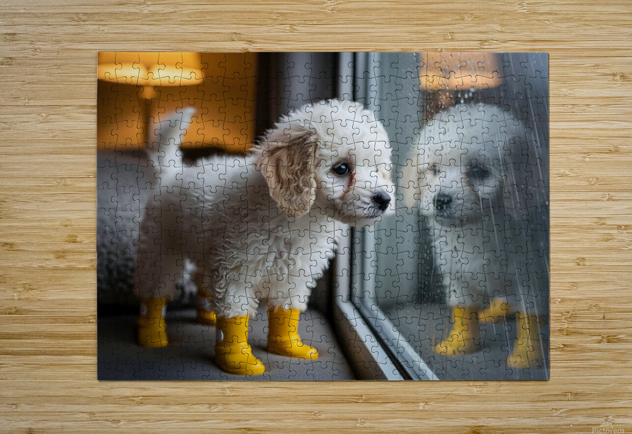 Poodle Puppy Discovers Rainy Day Adventure Puppy Prints Puzzle printing