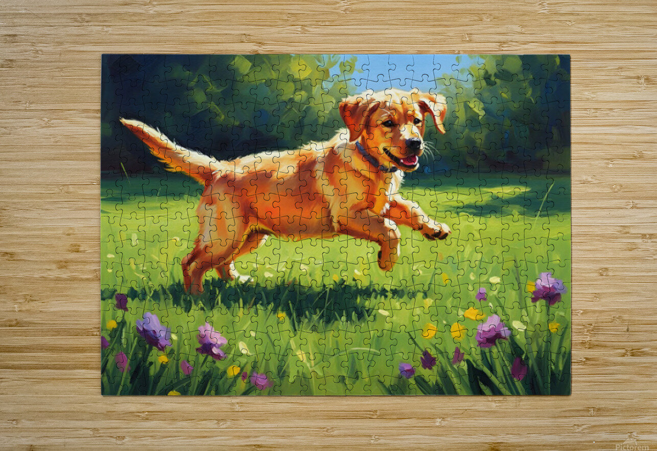 Happy Labrador Puppy Playing In Sunny Garden Puppy Prints Puzzle printing