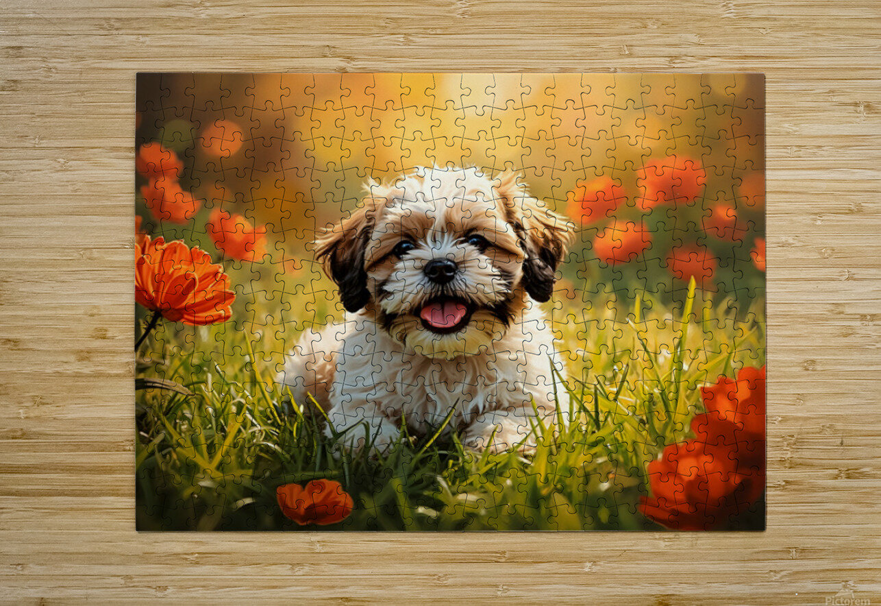 Happy Shih Tzu Puppy Rests After First Adventure Puppy Prints Puzzle printing