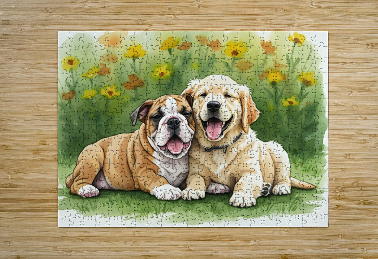 Bulldog Puppy Rests With New Best Friend Puppy Prints Puzzle printing