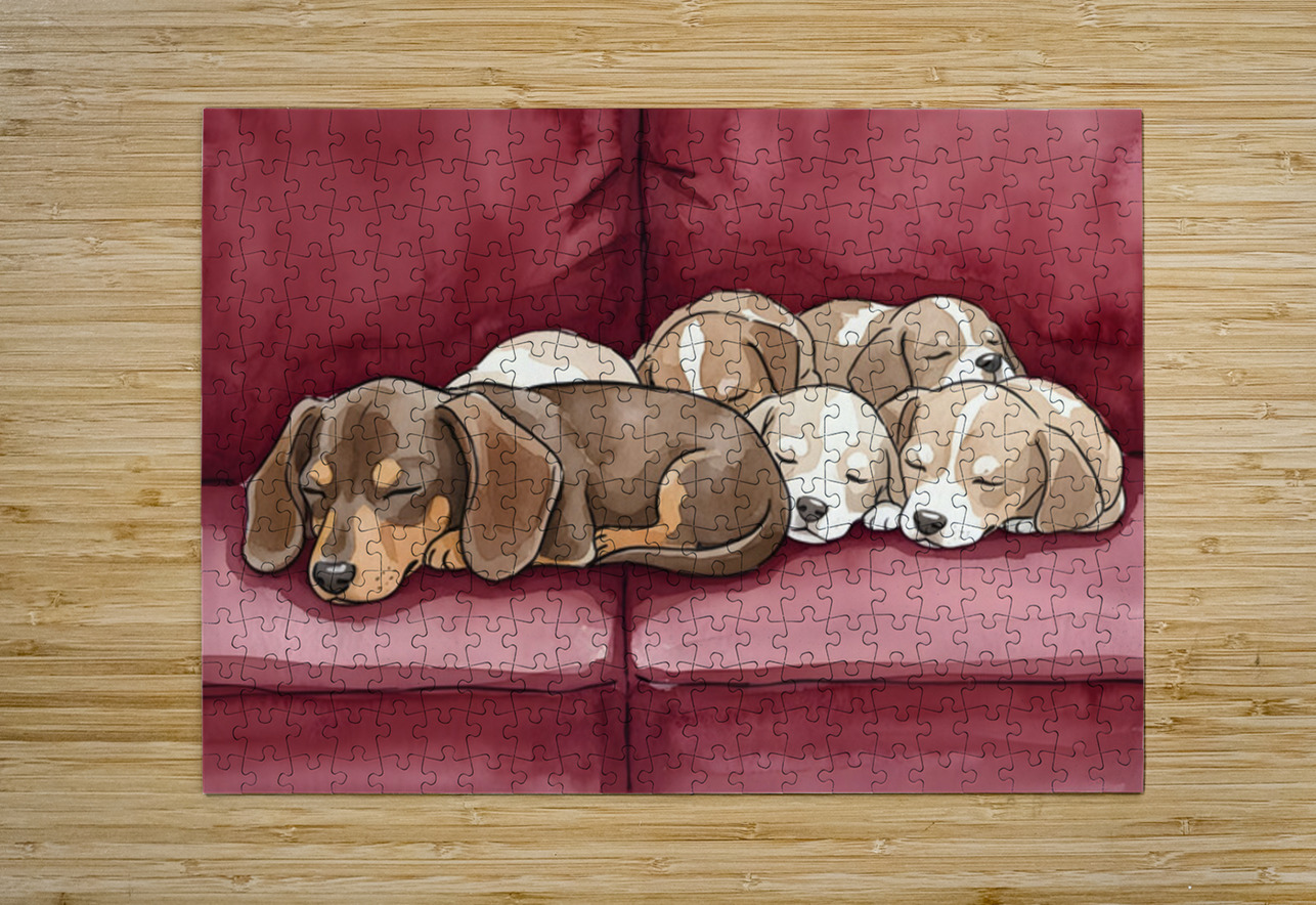 Dachshund Puppy Naps With New Friends Puppy Prints Puzzle printing