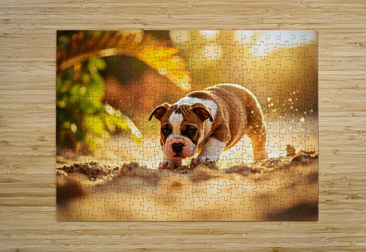 Bulldog Puppy Discovers Sandy Adventure Puppy Prints Puzzle printing