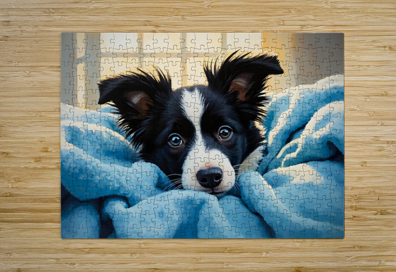 Border Collie Puppy Discovers Cozy Blanket Fort Puppy Prints Puzzle printing