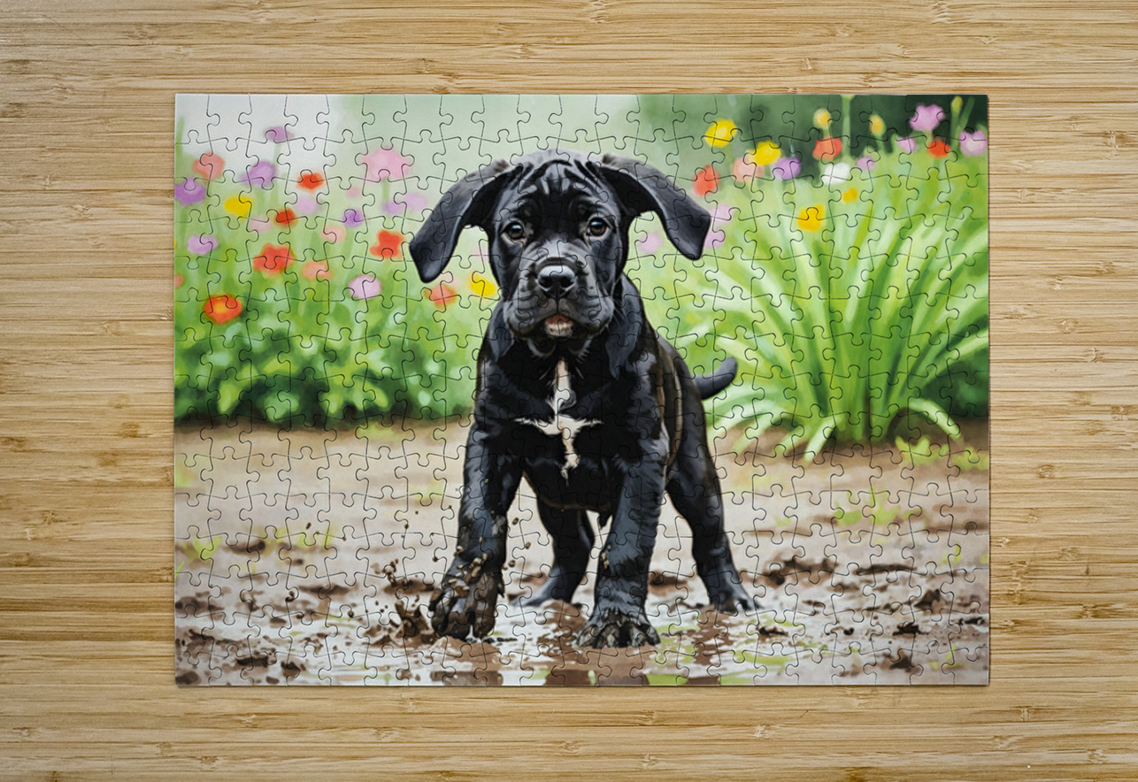 Cane Corso Puppy Playing In Muddy Garden Puppy Prints Puzzle printing