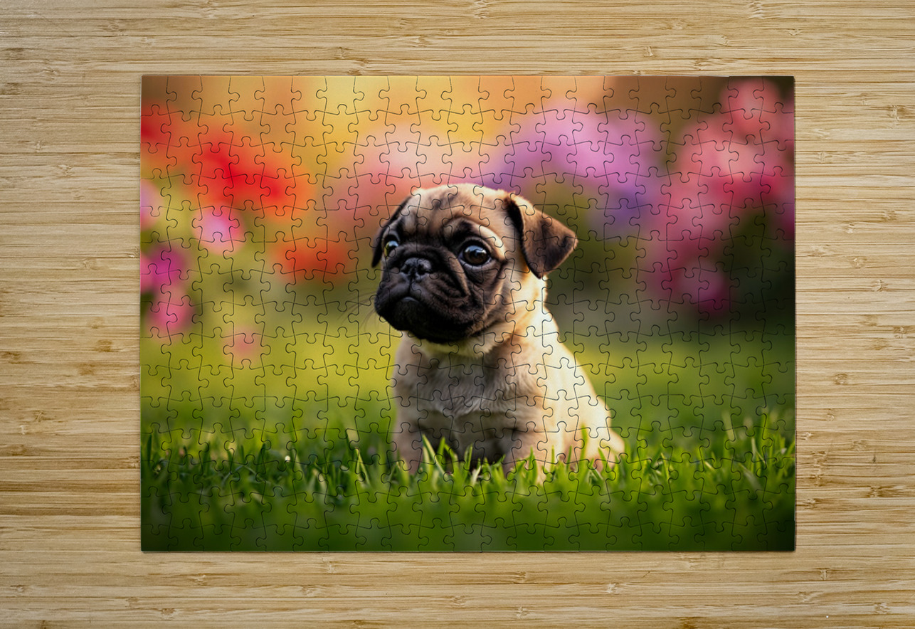 Pug Puppy Discovers Fun Game In Garden Puppy Prints Puzzle printing