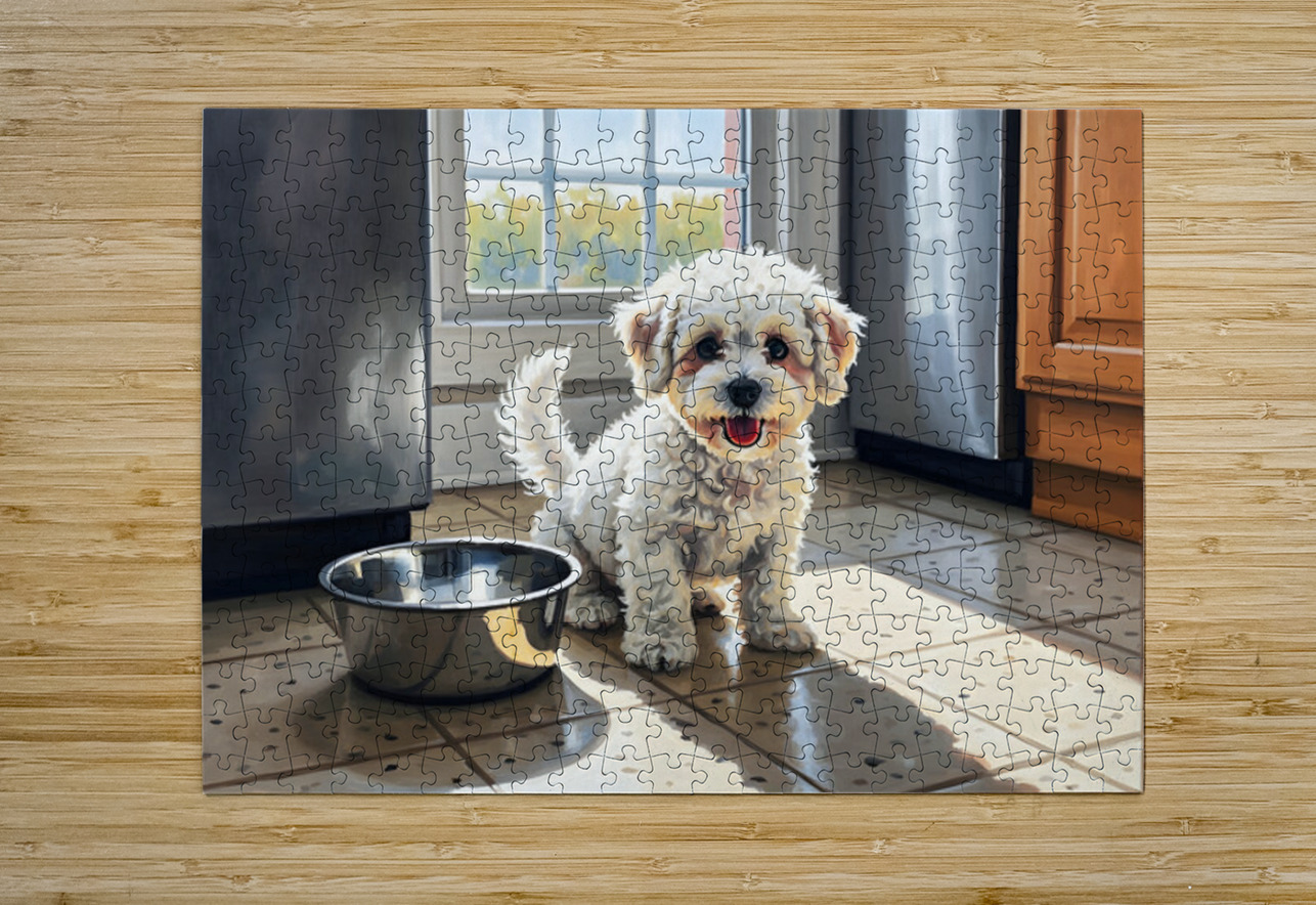 Bichon Frise Puppy Discovers Empty Food Bowl Puppy Prints Puzzle printing