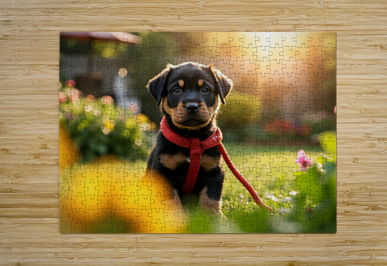 Rottweiler Puppy Gets Tangled In Red Leash Puppy Prints Puzzle printing