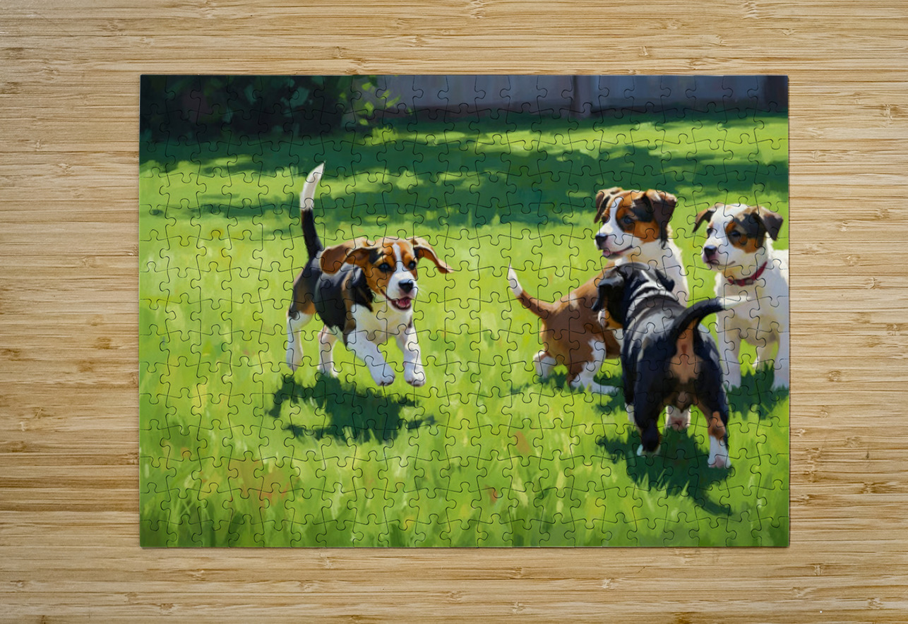 Beagle Puppy Runs To Join Sibling Playtime Fun Puppy Prints Puzzle printing