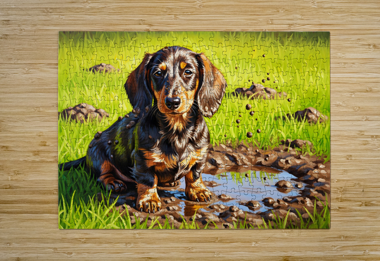 Muddy Dachshund Puppy Sits Contentedly Puppy Prints Puzzle printing