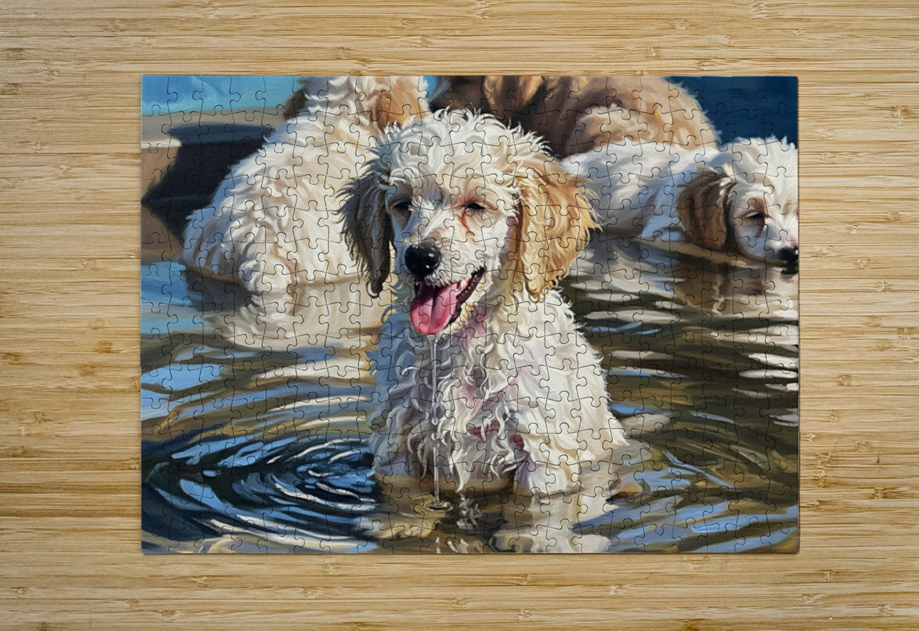 Poodle Puppy Cooling Off In A Pond Puppy Prints Puzzle printing