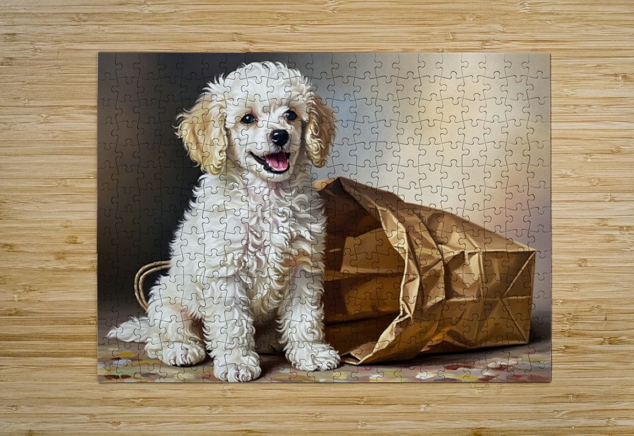 Triumphant Poodle Puppy Completes Paper Bag Adventure Puppy Prints Puzzle printing